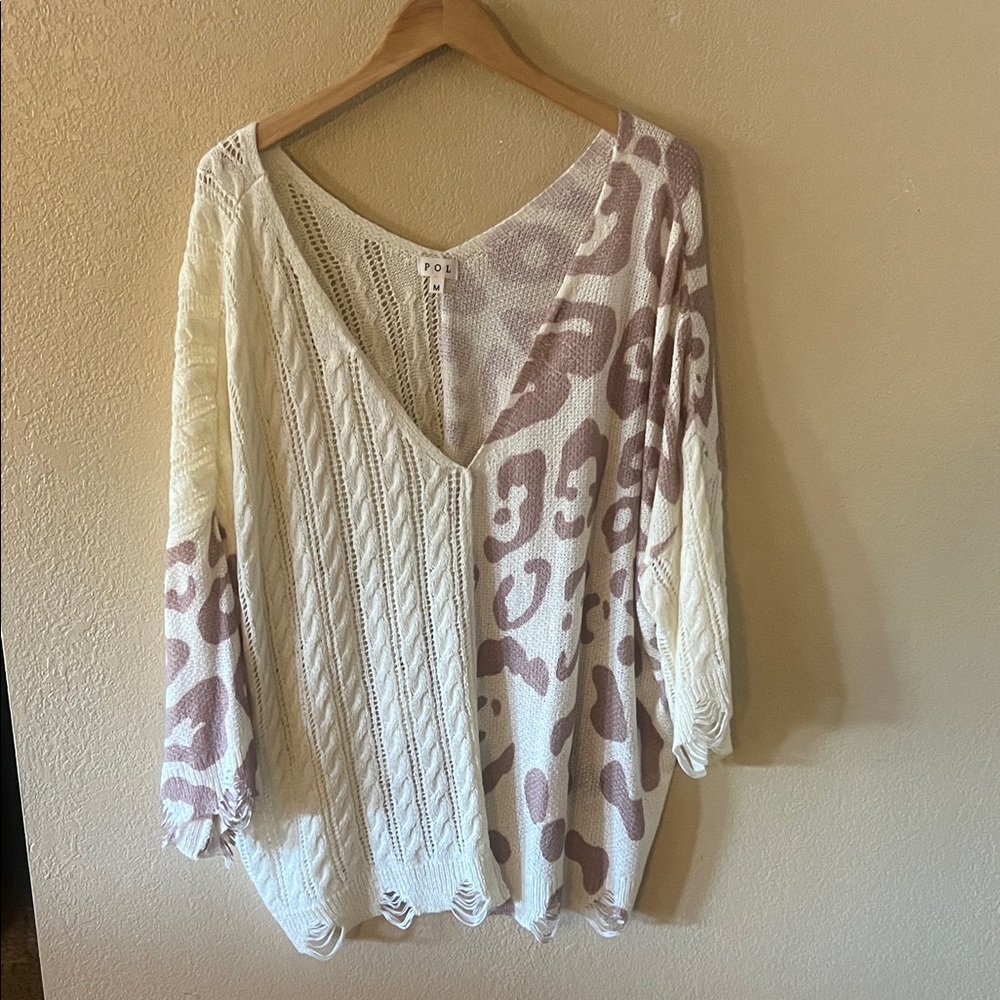 White and Tan Leopard Print Sweater